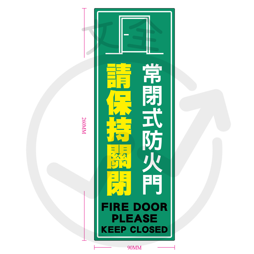 常閉式防火門 防水亮面貼紙(綠底) 常閉式防火門 防水亮面貼紙(綠底)